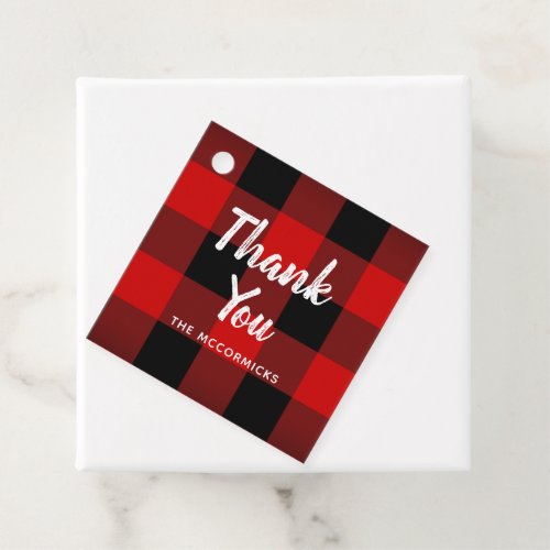 Buffalo Plaid Red Black Thank You Personalized Favor Tags