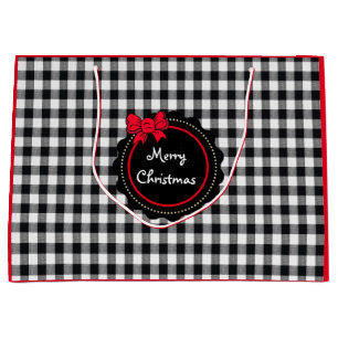 Buffalo Plaid Red Bow Merry Christmas Medium Large Gift Bag