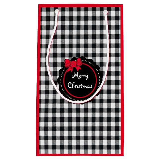 Buffalo Plaid Red Bow Merry Christmas Small Gift Bag (Front)