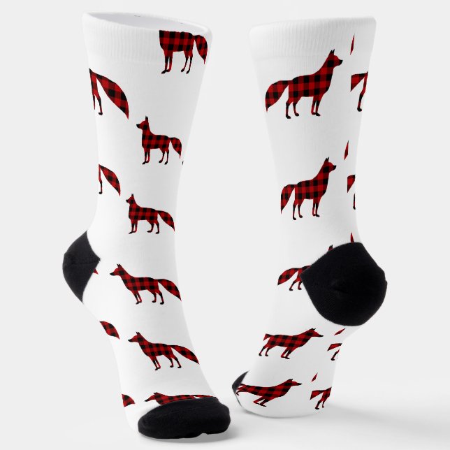 Buffalo Plaid Red Fox Socks (Angled)