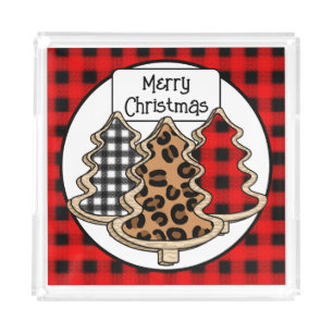 Buffalo Plaid, Red Gingham, Christmas Trees  Acrylic Tray