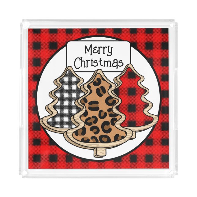 Buffalo Plaid, Red Gingham, Christmas Trees  Acrylic Tray (Front)