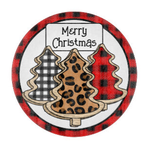Buffalo Plaid, Red Gingham, Christmas Trees  Cutting Board
