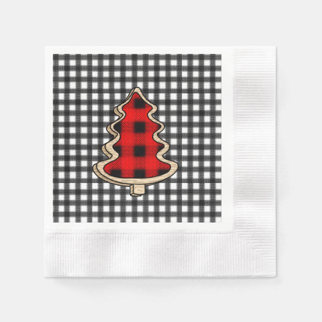 Buffalo Plaid, Red Gingham Christmas Trees   Napkins (Front)