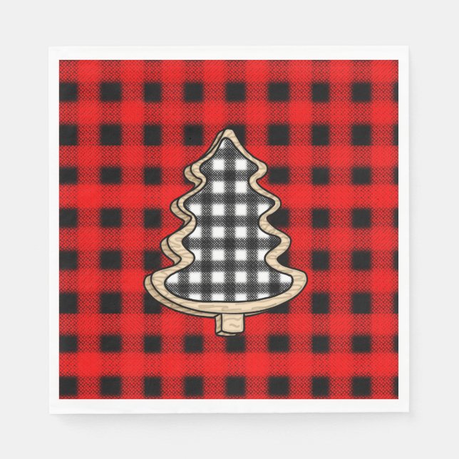 Buffalo Plaid, Red Gingham Christmas Trees   Napkins (Front)