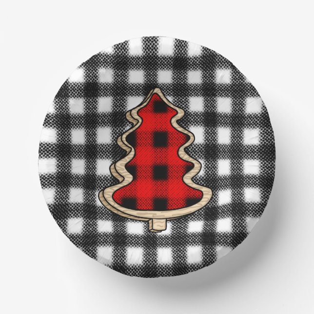 Buffalo Plaid, Red Gingham Christmas Trees   Paper Bowls (Front)