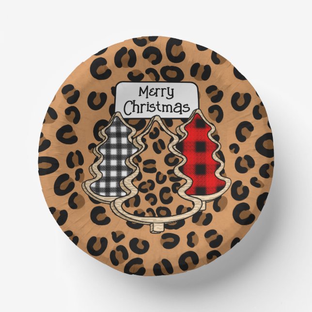 Buffalo Plaid, Red Gingham Christmas Trees Paper Bowls (Front)