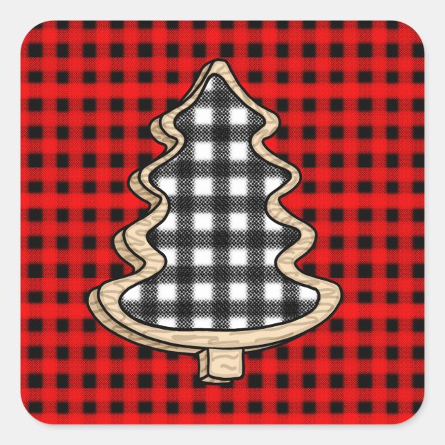 Buffalo Plaid, Red Gingham Christmas Trees    Square Sticker (Front)