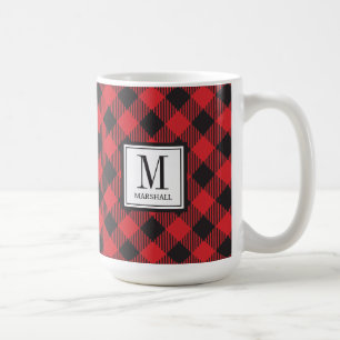 Buffalo Plaid Red Monogram Name Coffee Mug