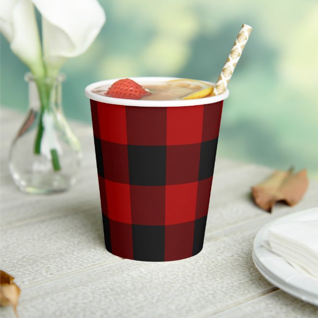 Buffalo Plaid Red Scottish Clan Tartan Paper Cups (Insitu)