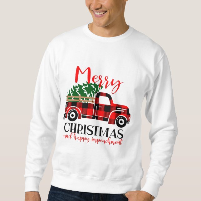 Buffalo Plaid Red Truck Christmas Tree Funny Impea Sweatshirt (Front)
