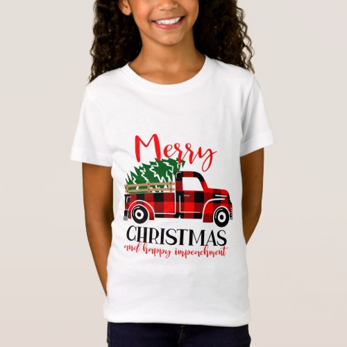 Buffalo Plaid Red Truck Christmas Tree Funny Impea T_Shirt