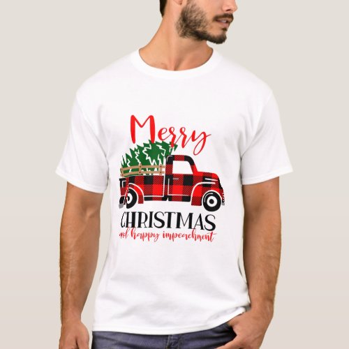 Buffalo Plaid Red Truck Christmas Tree Funny Impea T_Shirt