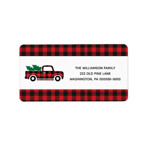 Buffalo Plaid Red Vintage Truck Christmas Address  Label