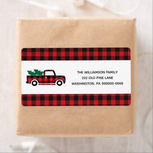 Buffalo Plaid Red Vintage Truck Christmas Shipping Label