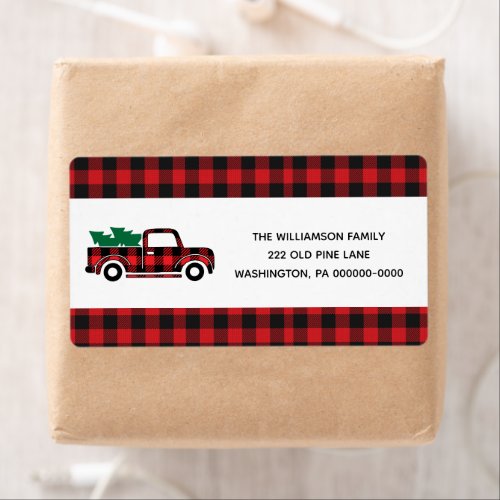Buffalo Plaid Red Vintage Truck Christmas Shipping Label