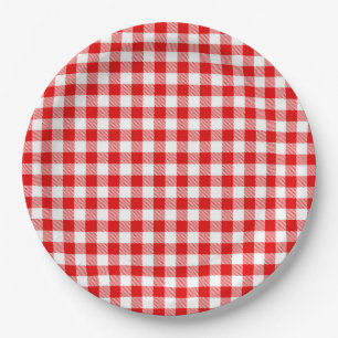 Buffalo Plaid Red White Classic Holiday Picnic Fun Paper Plates