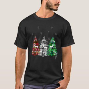 Buffalo Plaid Red White Green Christmas Tree Reind T-Shirt
