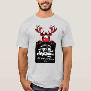 Buffalo Plaid Reindeer Customized Christmas Family T-Shirt