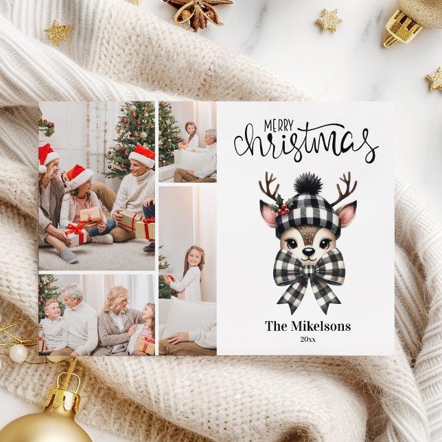 Buffalo Plaid Reindeer Family Photo Christmas  Holiday Card (Creator Uploaded)