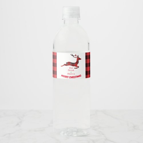 Buffalo Plaid Reindeer Merry Christmas tartan Water Bottle Label