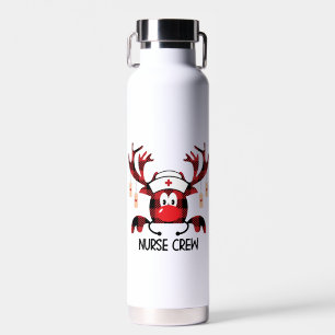 Buffalo plaid reindeer nurse crew water bottle