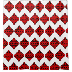 Buffalo Plaid Reindeer Ornament Shower Curtain