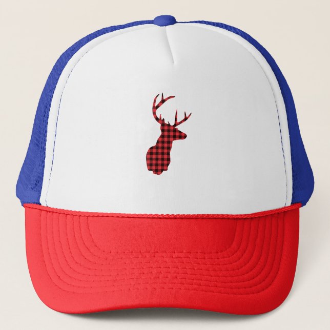 Buffalo plaid reindeer trucker hat (Front)