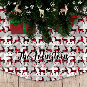 Buffalo Plaid Reindeers on Gray Buffalo Plaid Brushed Polyester Tree Skirt