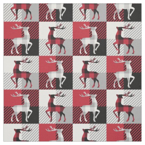 Buffalo Plaid Reindeers on Gray Buffalo Plaid Fabric