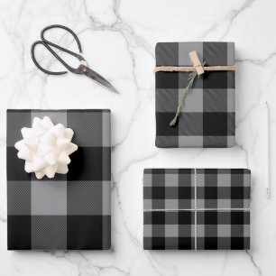 Buffalo Plaid Rob Roy Check Gray Plaid Pattern Wrapping Paper Sheets