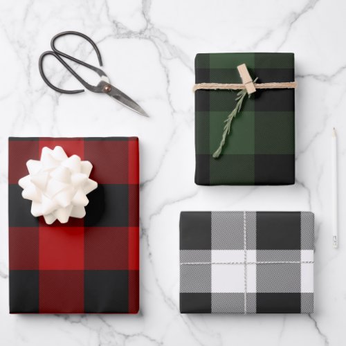 Buffalo Plaid Rob Roy Check Red Green White Wrapping Paper Sheets