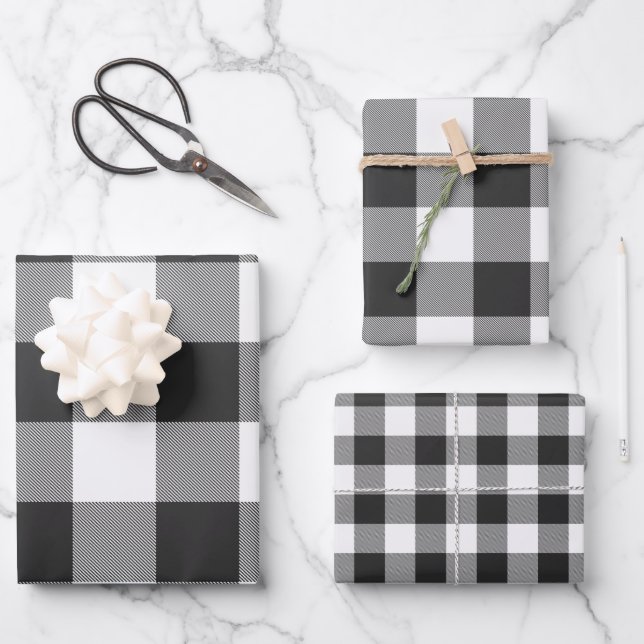 Buffalo Plaid Rob Roy Check White Plaid Pattern Wrapping Paper Sheets (Front)