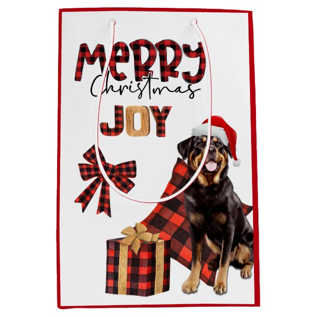 Buffalo Plaid Rottweiler Dog Christmas Medium Gift Bag (Front)