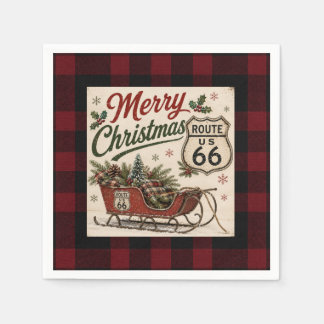 Buffalo Plaid Route 66 Holiday Table Napkins