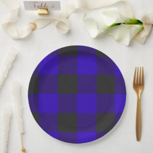 Buffalo Plaid Royal Blue Check Paper Plates