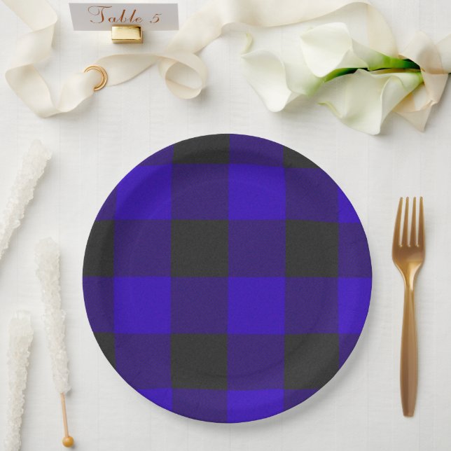Buffalo Plaid Royal Blue Check Paper Plates (Wedding)