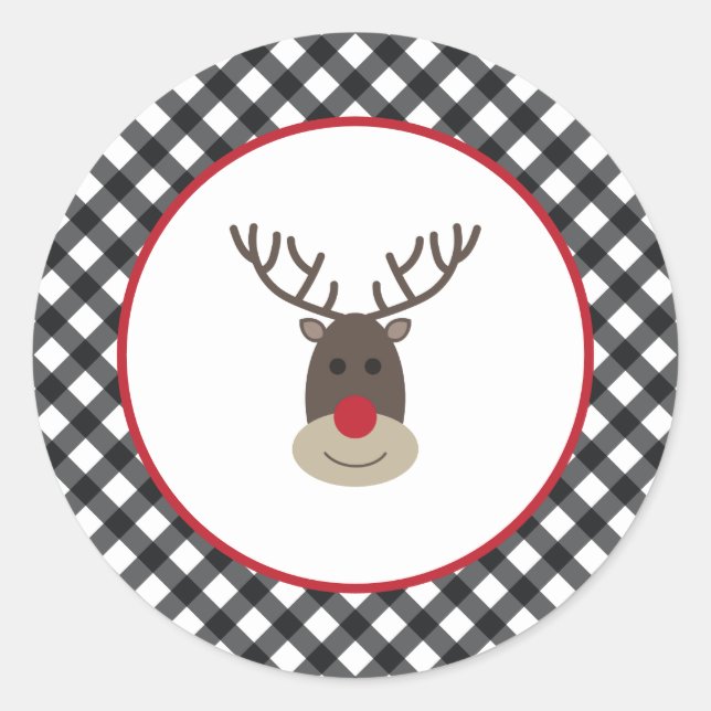 Buffalo Plaid Rudolph Stickers Christmas Holidays (Front)