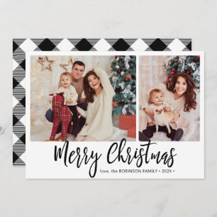 Buffalo Plaid Rustic 2 Photo Collage Christmas Holiday Card