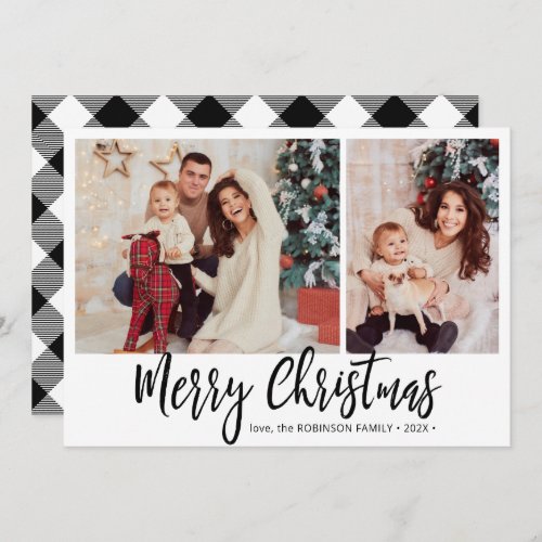Buffalo Plaid Rustic 2 Photo Collage Christmas  Holiday Card