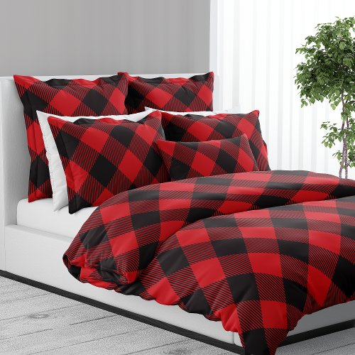 Buffalo Plaid Rustic Black and Red Pattern Duvet Cover