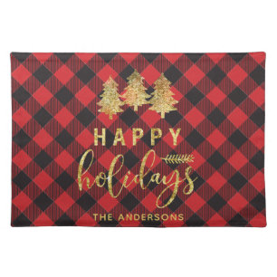 Buffalo Plaid Rustic Check Monogram Pattern Cloth Placemat