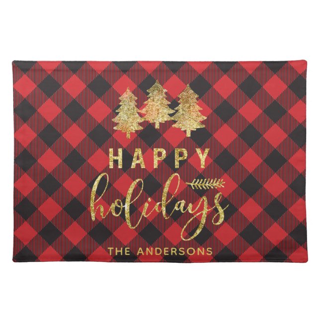 Buffalo Plaid Rustic Check Monogram Pattern Cloth Placemat (Front)
