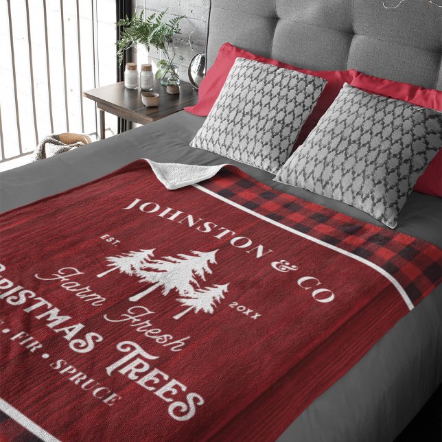 Buffalo Plaid Rustic Christmas Tree Farm  Sherpa Blanket (Creator Uploaded)