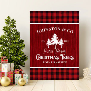 Buffalo Plaid Rustic Christmas Tree Farm Wood Wall Art