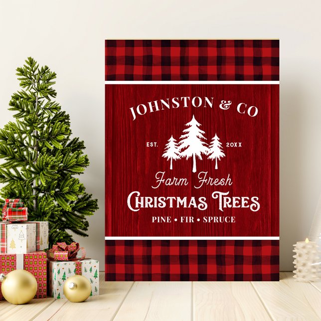 Buffalo Plaid Rustic Christmas Tree Farm  Wood Wall Art (Creator Uploaded)