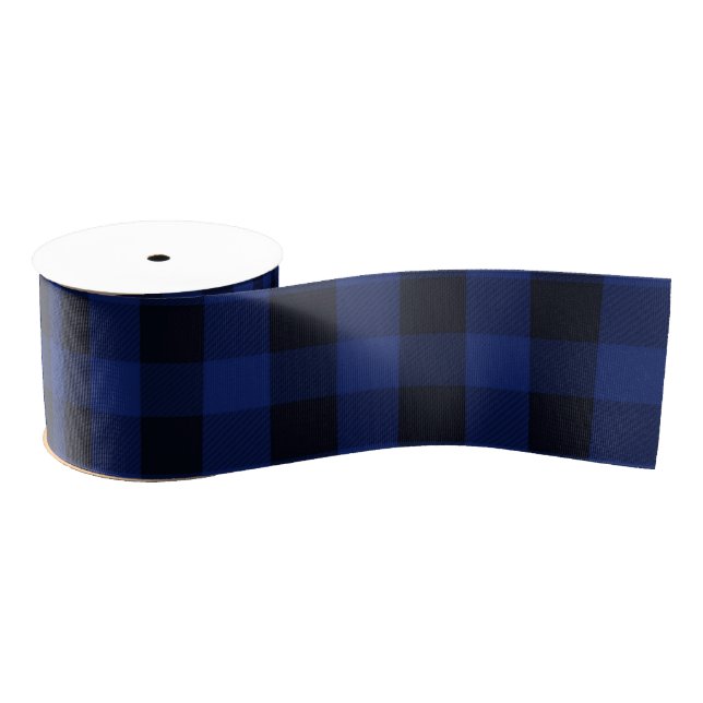 Buffalo Plaid Rustic Lumberjack Black and Blue Grosgrain Ribbon (Spool)