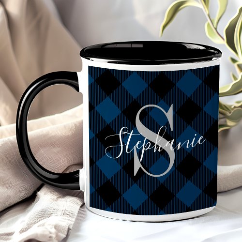 Buffalo Plaid Rustic Lumberjack Monogram Name Mug