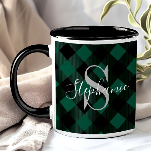 Buffalo Plaid Rustic Lumberjack Monogram Name Mug