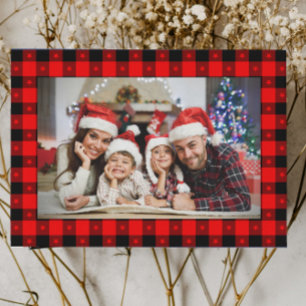 Buffalo Plaid Rustic Personalized Photo Christmas Holiday Card